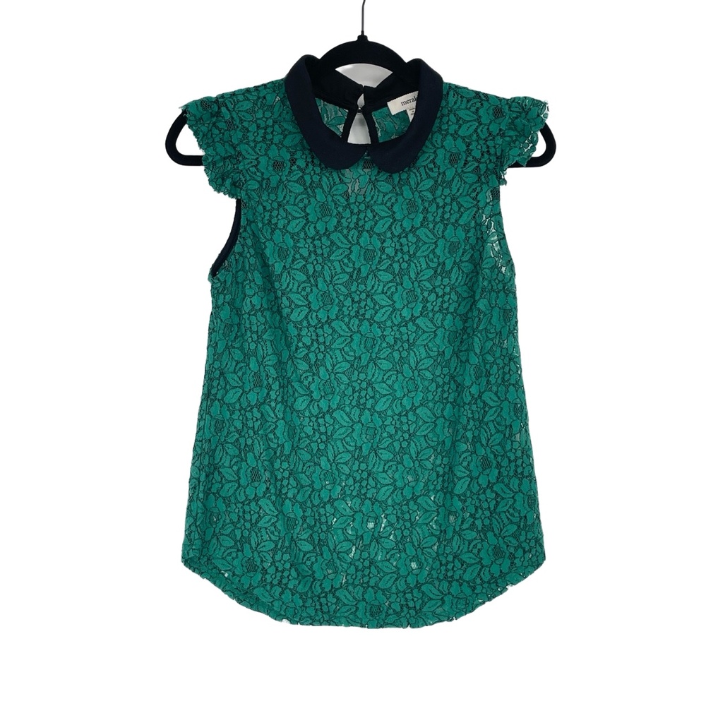 Meraki Womens Green Lace Sleeveless Coquette Blouse Large Keyhole Back Medium